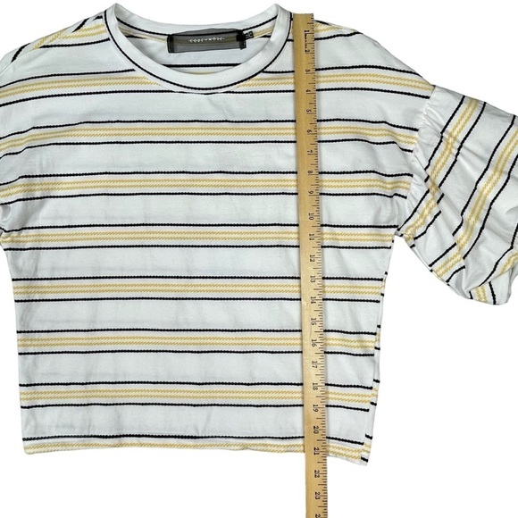 Code x Mode Yellow Black Striped Crop Ballon Sleeve Blouse - Sz S - Picture 12 of 13